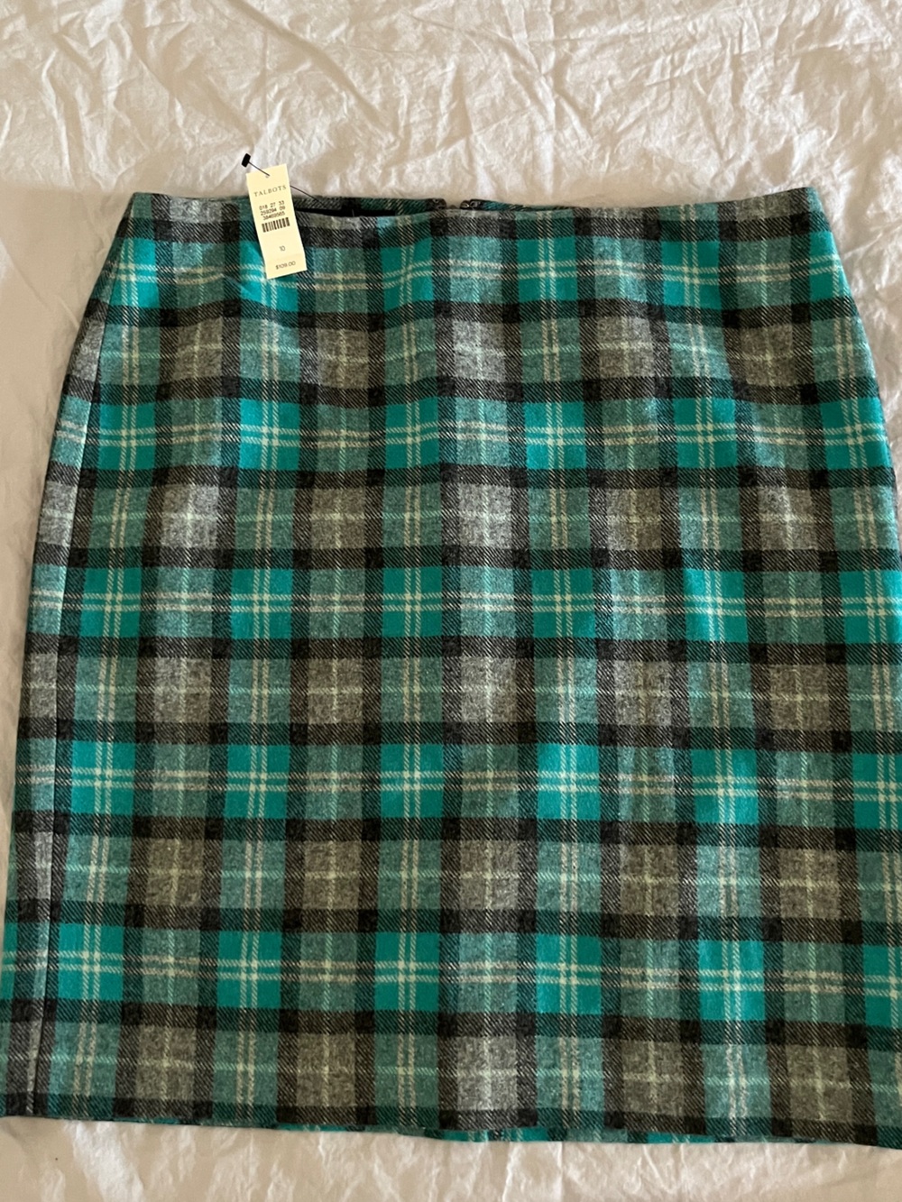 Talbots Teal and Gray Plaid A-Line wool Skirt size 10